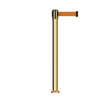 MONTOUR LINE Stanchion Belt Barrier Fixed Base Pol.Brass Post 11ft.Orange Belt MX630F-PB-OR-110